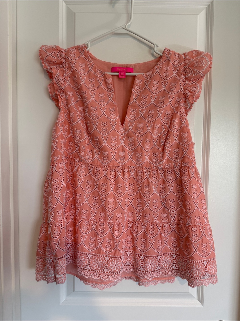 Lilly Pulitzer Keila Eyelet Peach Babydoll Top